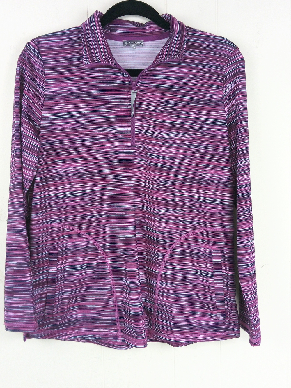 T by Talbots Striped Pink Purple Half-Zip Top Size S Petite Mock Neck Pullover